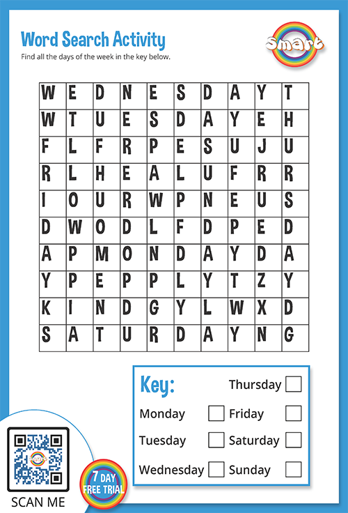 wordsearch days of the week