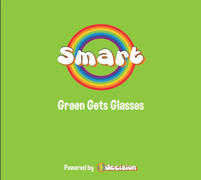 Green gets glasses storybook back cover